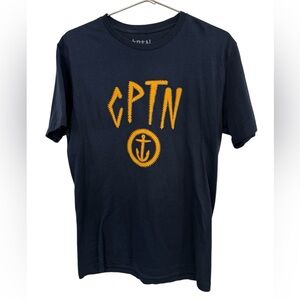 Retro Captain Fin Surf Nautical Navy Blue Men’s M Graphic T-Shirt MINTY